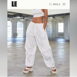 Local European White Cargo Parachute pants